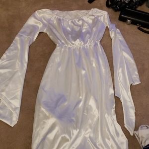 White silk elven cosplay dress